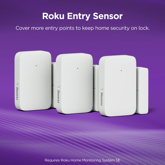 Roku Smart Home Entry Sensor 3-Pack Wireless Battery-Powered Add-on for Home Monitoring System with Entry & Exit Detection and Instant Notifications