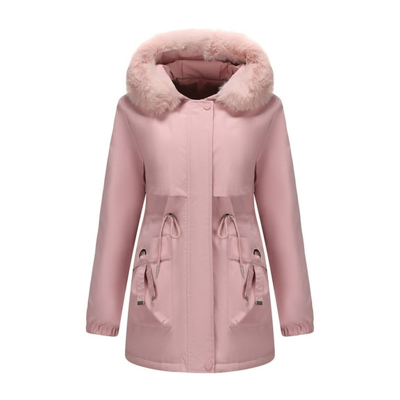 Yteetum Winter Coats for Women Oversized Mid-Length Trench Coat Thicken Fleece Lined Parka Warm Puffer Jacket with Faux Fur Hood Womens Casual Loose Hooded Long Sleeve Coats Fall Winter Clothes