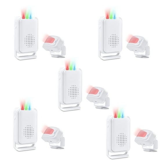 NineLeaf Motion Sensor Alarm,Door Buzzer for Business Entry,Motion Sensor Ring,918ft Long Range,Anti-theft,4-color LED light,17 Music 5 Volume Levels,Easy installation,for Shops, Offices,hotel,5PK