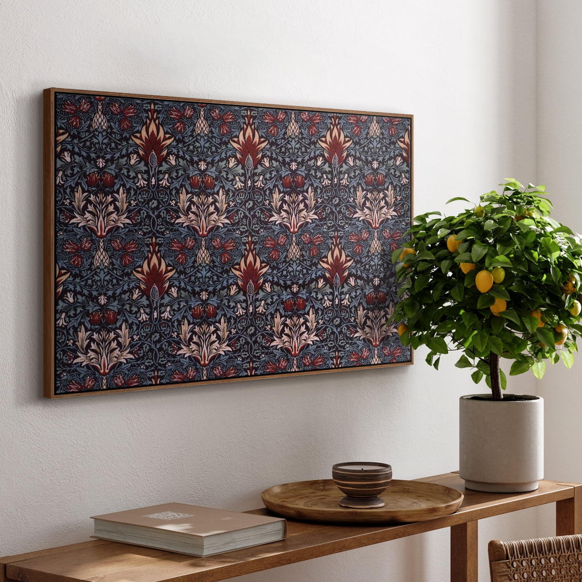 Vintage Abstract Print-LVII Framed in Walnut Wood Gallery Wrapped Canvas 27 in. x 41 in.