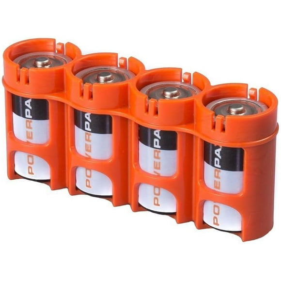 Storacell by Powerpax Slimline C Battery Storage Caddy, Orange, Holds 4 Batteries (Not Included)
