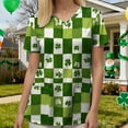 thumbnail image 5 of felwors St Patricks Day Scrub Tops for Women Short Sleeve V Neck Scrubs Lucky Shamrock Print Plus Size Medical Uniform Shirts (Light Green, XXL), 5 of 7