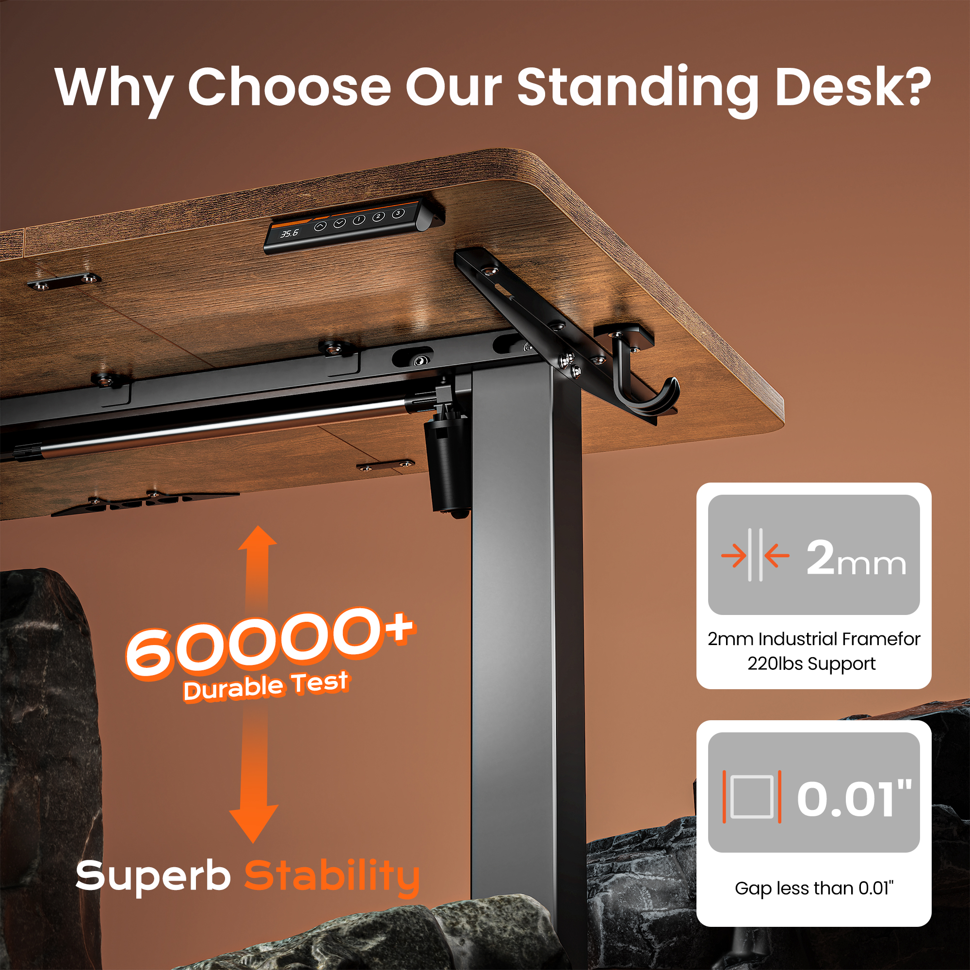 Amadwell 55 Inch Electric Standing Desk, Rustic Brown photo 7
