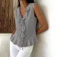 thumbnail image 6 of BADHUB Women Tank Top V Neck Sleeveless V Neck Ruffle Hem Top Lighetweight Summer Fashion Vacation Blouse Tee Gray XL, 6 of 7