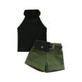 thumbnail image 1 of Faithtur Bambin Filles 3PCS Tenues d'Été, Haut Licol Sans Manches + Short + Sac à Taille Ensemble, 1 of 9