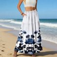 thumbnail image 5 of LWavelet Women Patchwork Floral Print Tiered Maxi Skirt Elastic Waist With Pockets Casual Long Skirt White L, 5 of 6