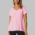 thumbnail image 2 of MIXUE Boho Tops For Women Summer Solid Color V Neck Short Sleeve Casual Soft Tshirts Outwear,Pink,XL, 2 of 9