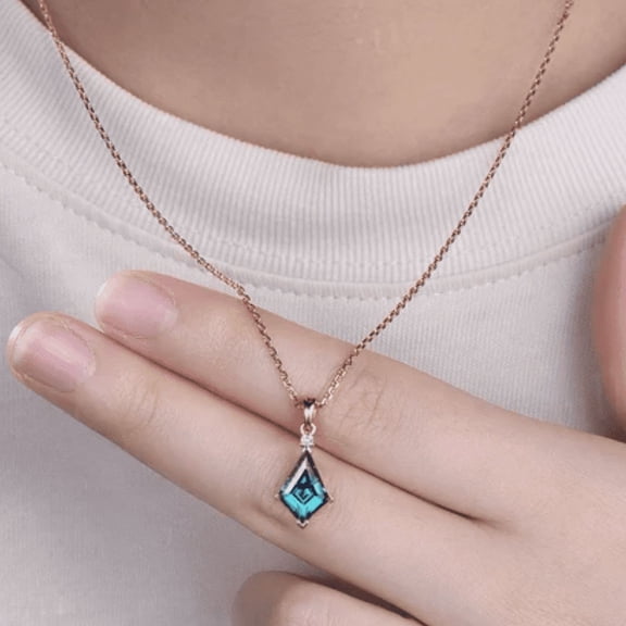 Unique kite cut alexandrite necklace in14k rose gold Finish - two stone diamond pendant For women -Personalized Necklace - June birthstone Necklace - Free 18'' inch Chain