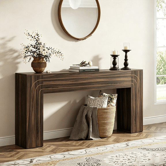 Winkalon 70.9-Inch Extra Long Console Table, Rustic Wooden Sofa Table Behind Couch for Living Room, Entryway, Hallway, Foyer, Brown
