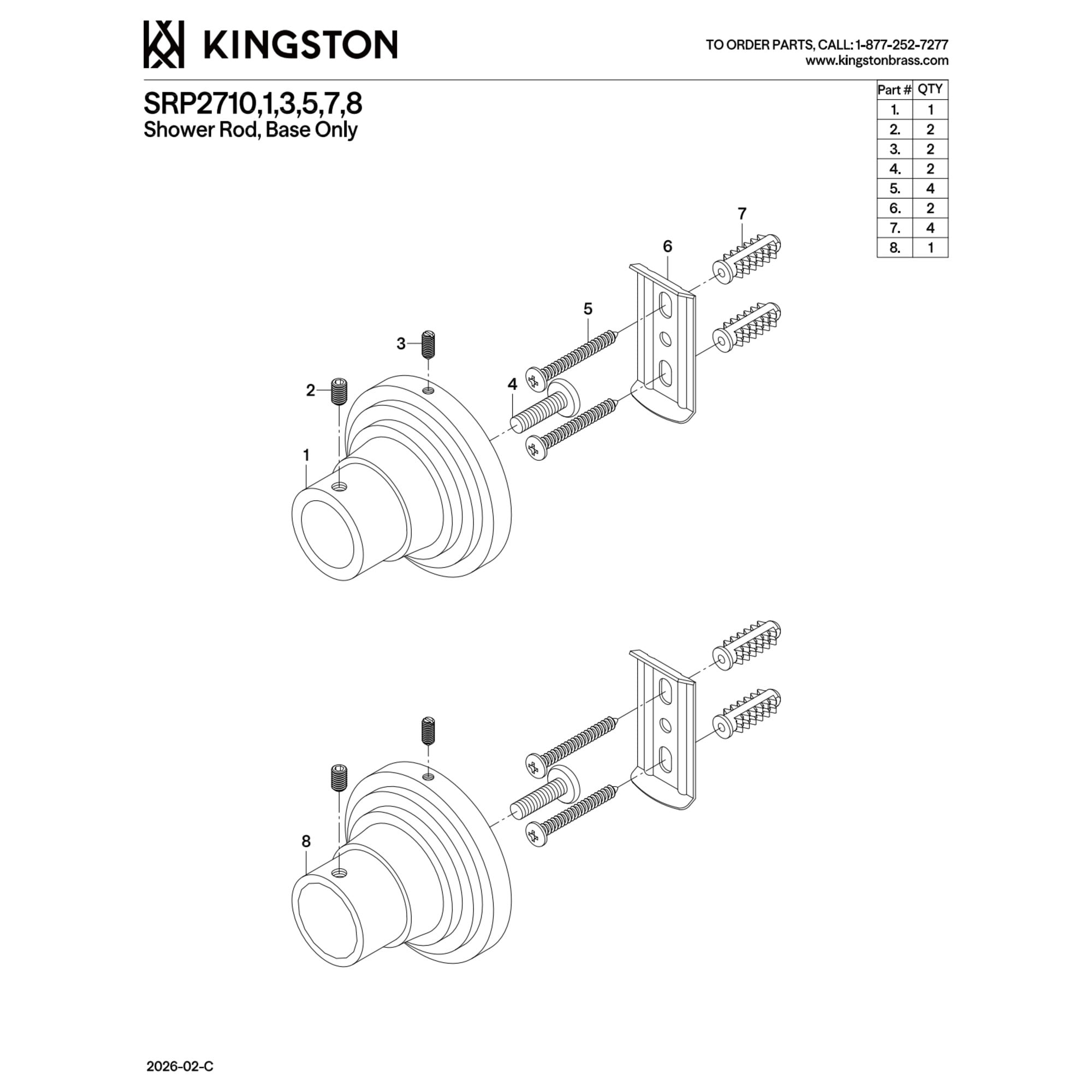 Kingston SRP2711 Edenscape Brass Shower Curtain Rod Base (1 Pair) in Polished Chrome
