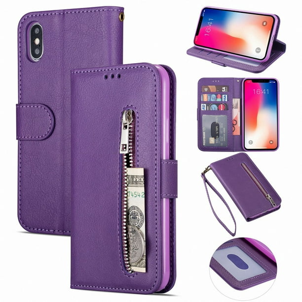 iPhone XR Zipper Wallet Case, Dteck PU Leather Credit Card Holder Slot ...