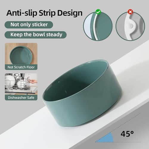 Ceramic Set of 2 Cat Bowls, Food and Water Bowls for Cats, Kitty, 2pcs Cat Dishes, Pet Feeder(5.1inch, 2 x Light Green Bowls) 2 x Bowl - Dark Green,5.1inch
