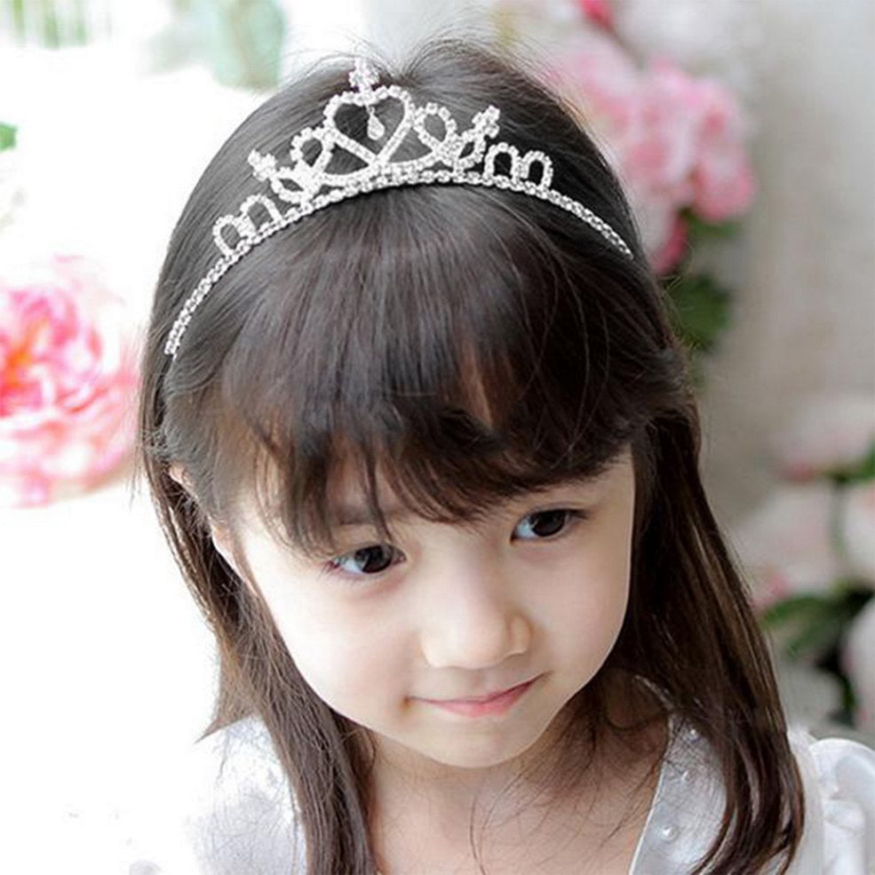 Kid Size Kids AB White Heart Girl Children Wedding Prom Tiara Crown Headband 