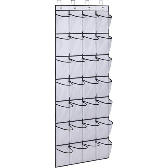 Hanging Shoe Organizer, Large Mesh Pockets Over The Door Shoe Rack, Clear Mesh Pocket Hanging Organizer For Closets, Space Saver For Shoes, Accessories And More (White)