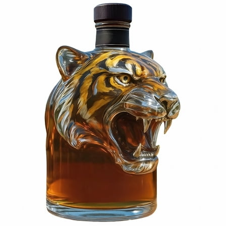 ACDANC Unique Design Glass Whiskey Bottle Tiger Shaped Whiskey Bottle 3D Decanter 300ml Glass Liquor Container for Home Bar Decor Gift for Whiskey Lovers Pet