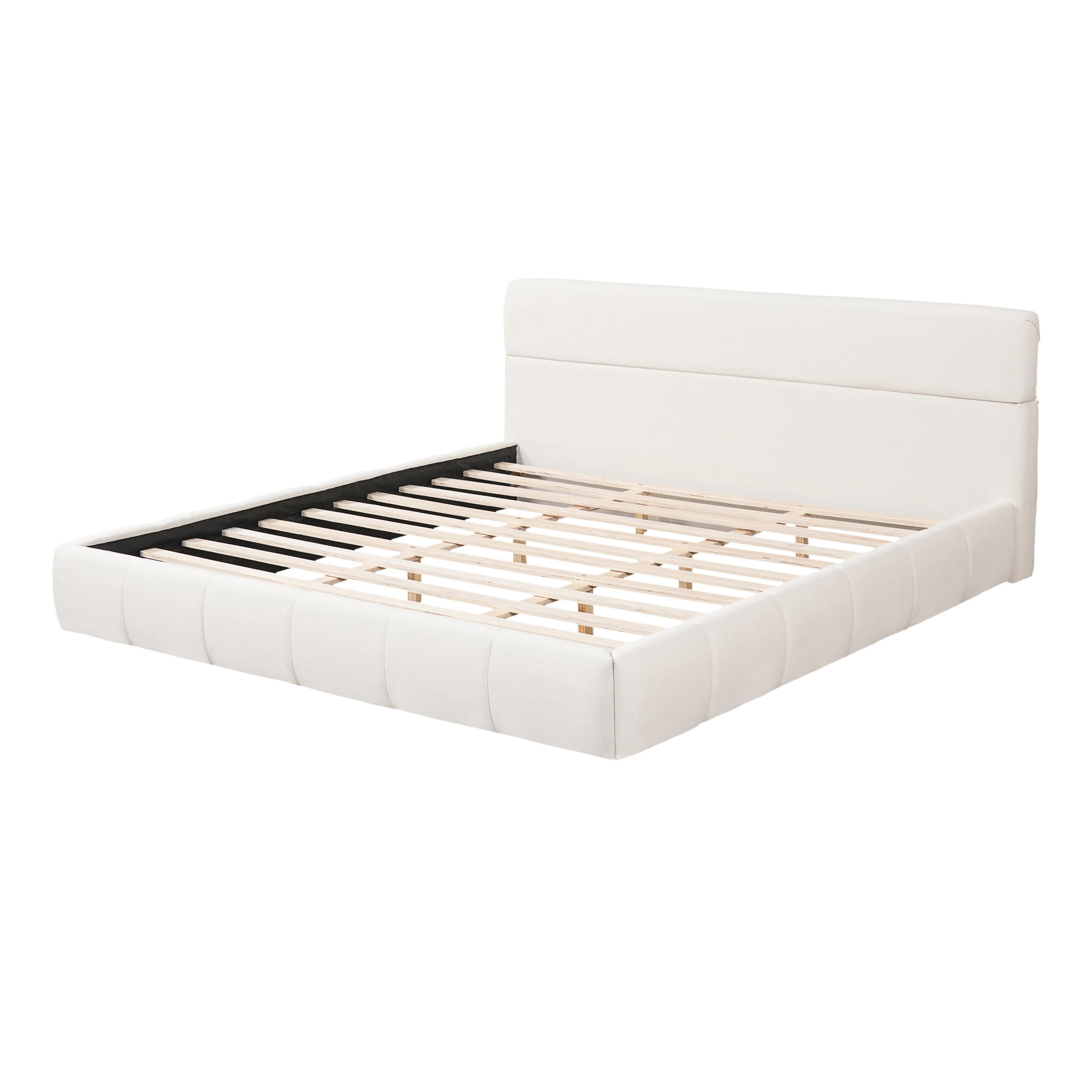 Christopher Knight Home King Size Boucle Upholstered Platform Bed Frame with Headboard, Cream White