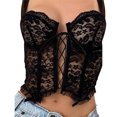 thumbnail image 4 of Fortune Femmes Sangle Maille Dentelle Foral Crop Top Arc Bas Coupe Réservoirs Creux Gilet Mince, 4 of 7