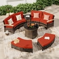 thumbnail image 2 of MEISSALIVVE 8-Piece Half-Moon Curved Outdoor Patio Furniture Set, Sectional Conversation Sofa with 2 Half-Moon Ottomans, Round Coffee Tables for Backyard Deck Garden, Red, 2 of 9