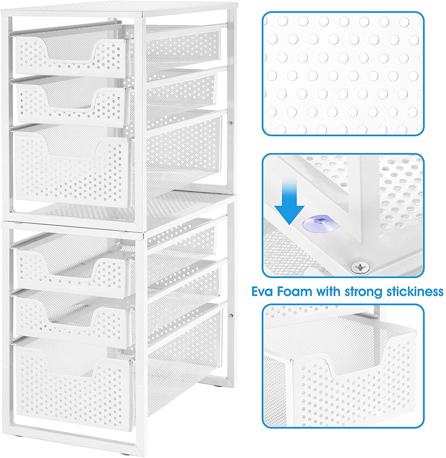 3-Tier Under Sink Cabinet Organizer with Sliding Storage Drawer, Desktop Organizer for Kitchen Bathroom Office, Stackbale,White