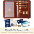 thumbnail image 3 of ComfiTime Passport Holder and Luggage Tags Set – RFID Passport Wallet/Cover with Vaccine Card Holder and Credit Card Slots, PU Leather Travel Tags for Suitcases and Bags, TSA Approved, Brown, 3 of 14