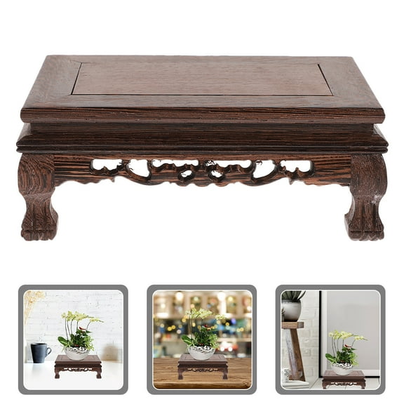 Decorative Wood Plant Flowerpot Base Household Antique Craft Display Stand Wooden Carving Pedestal