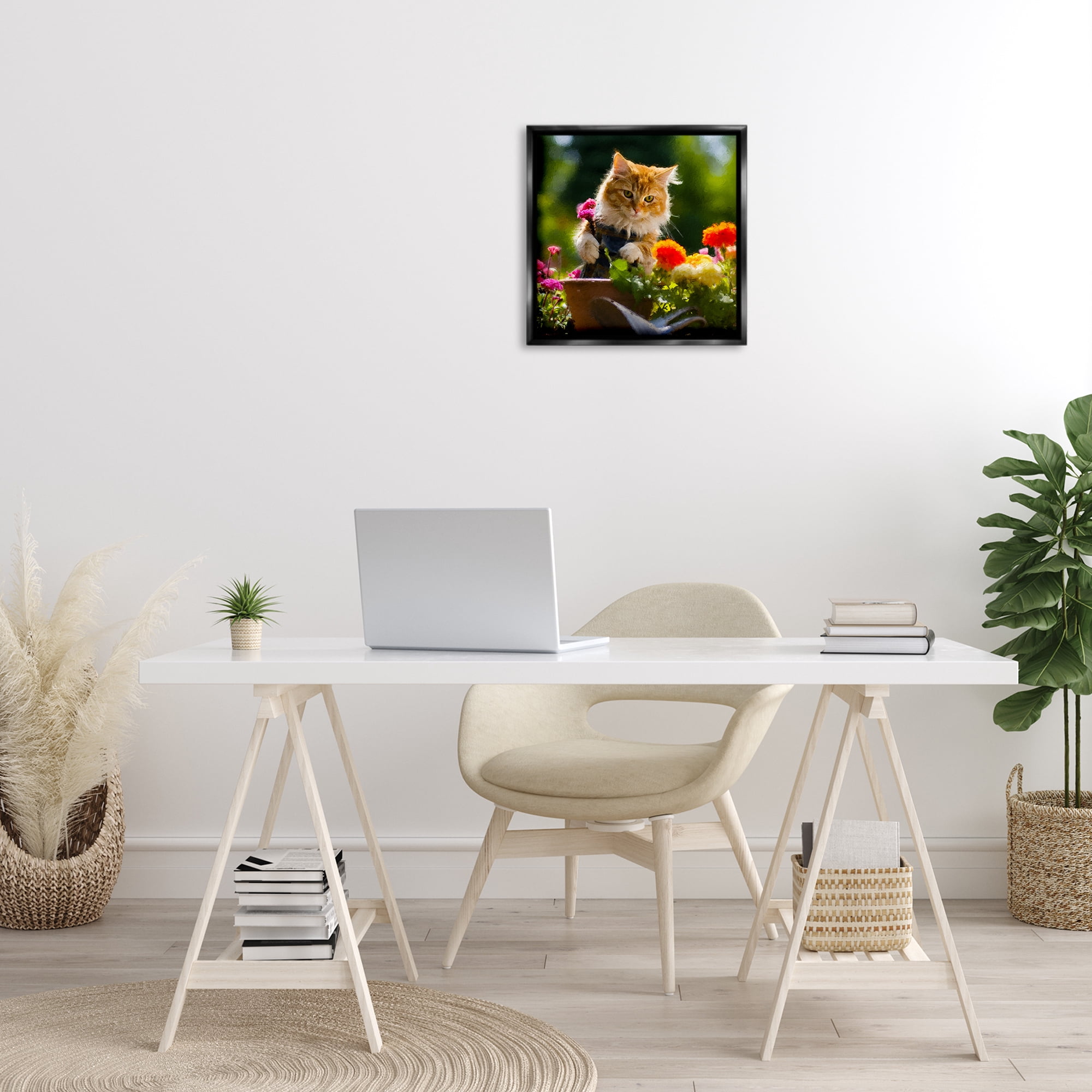 Stupell Industries Spring Gardener Kitten Animals & Insects Painting Black Floater Framed Canvas Art Print Wall Art, 18 x 18