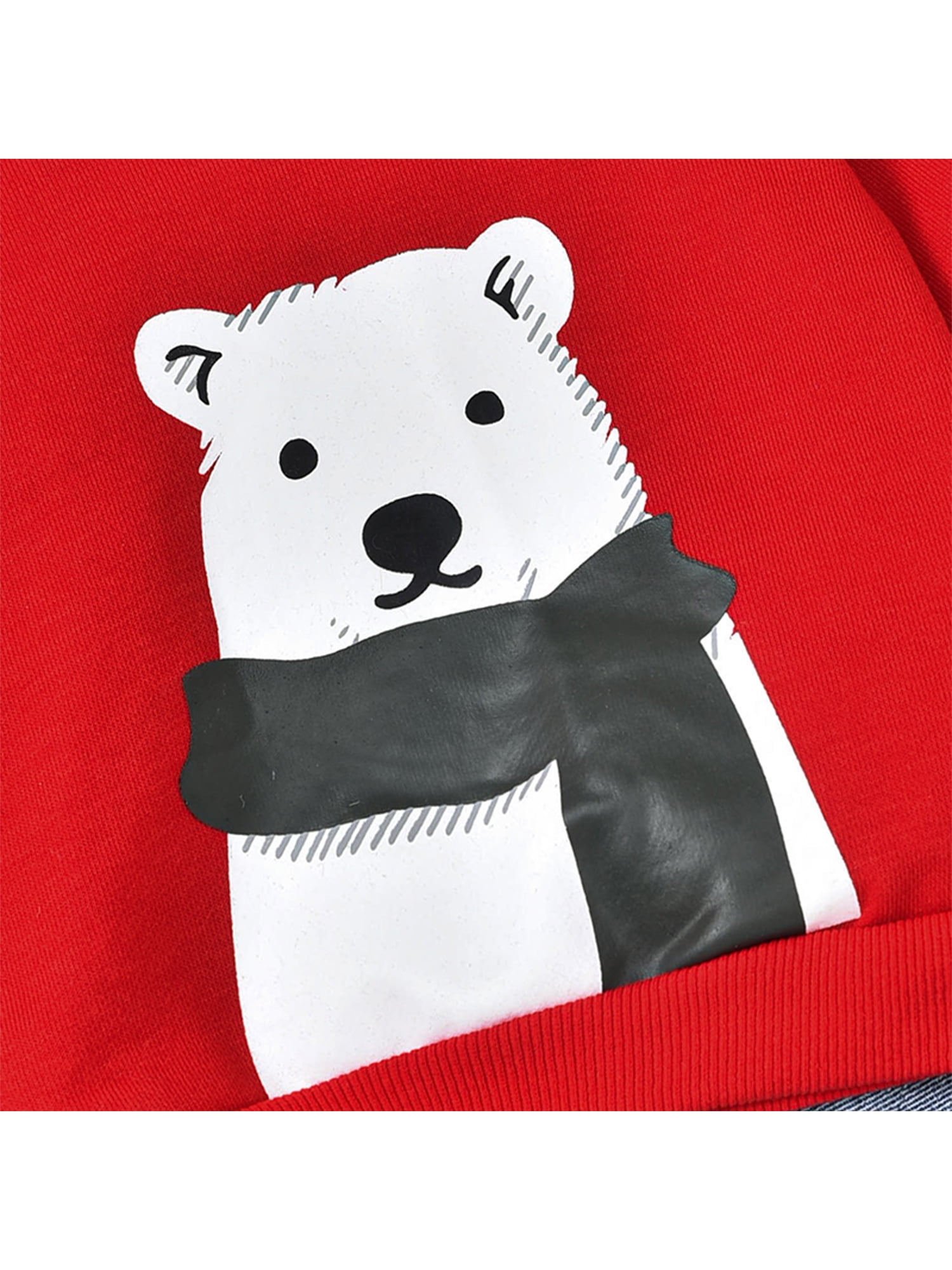 2pcs Baby Polar Bear Print Long-sleeve Sweatshirt and Ripped Denim Jeans Set