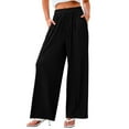 thumbnail image 2 of Black Womens Business Casual Pants, Tall Wide Leg Trousers, Weekend Nylon Work Pants, Women's Solid Color Casual Elastic Waist Pants Wide Leg Plus Size Loose, 2 of 6