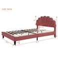 thumbnail image 4 of Queen Size Platform Bed Modern Upholstered Bed Frame with Flower Pattern Velvet Headboard, Wooden Low Bed Frame for Bedroom, Bean Paste Red, 4 of 9