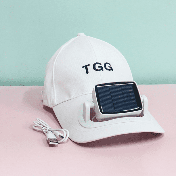 Summer Cooling Baseball Cap Hat with Solar/USB Charging Fan Breathable  Shade Sunscreen Hat（White） 