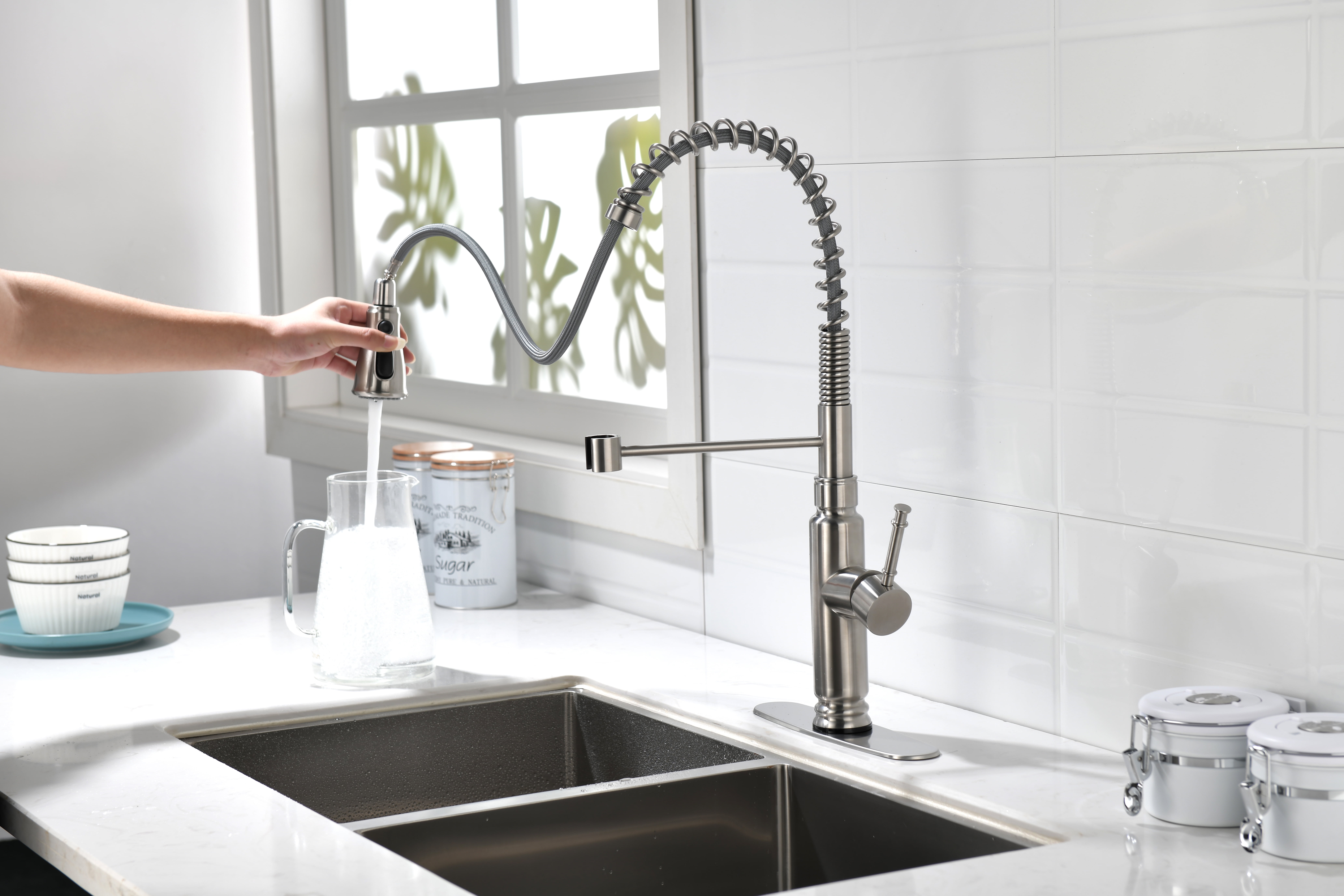Izzovium Touch Kitchen Faucet with Pull Down Sprayer, Brushed Nickel Stainless Steel, 360-Degree Rotating Nozzle, Single Handle Control for Easy Water Temperature Adjustment