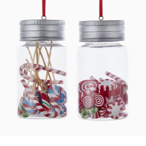 1 Set 2 Assorted Candy Jar Peppermints and Assorted Candy Christmas Ornaments