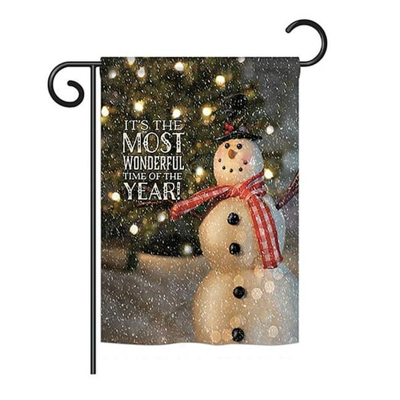 Breeze Decor BD-XM-G-114142-IP-BO-DS02-US Most Wonderful Time Snowman Winter - Seasonal Christmas Impressions Decorative Vertical Garden Flag - 13 x 18.5 in.