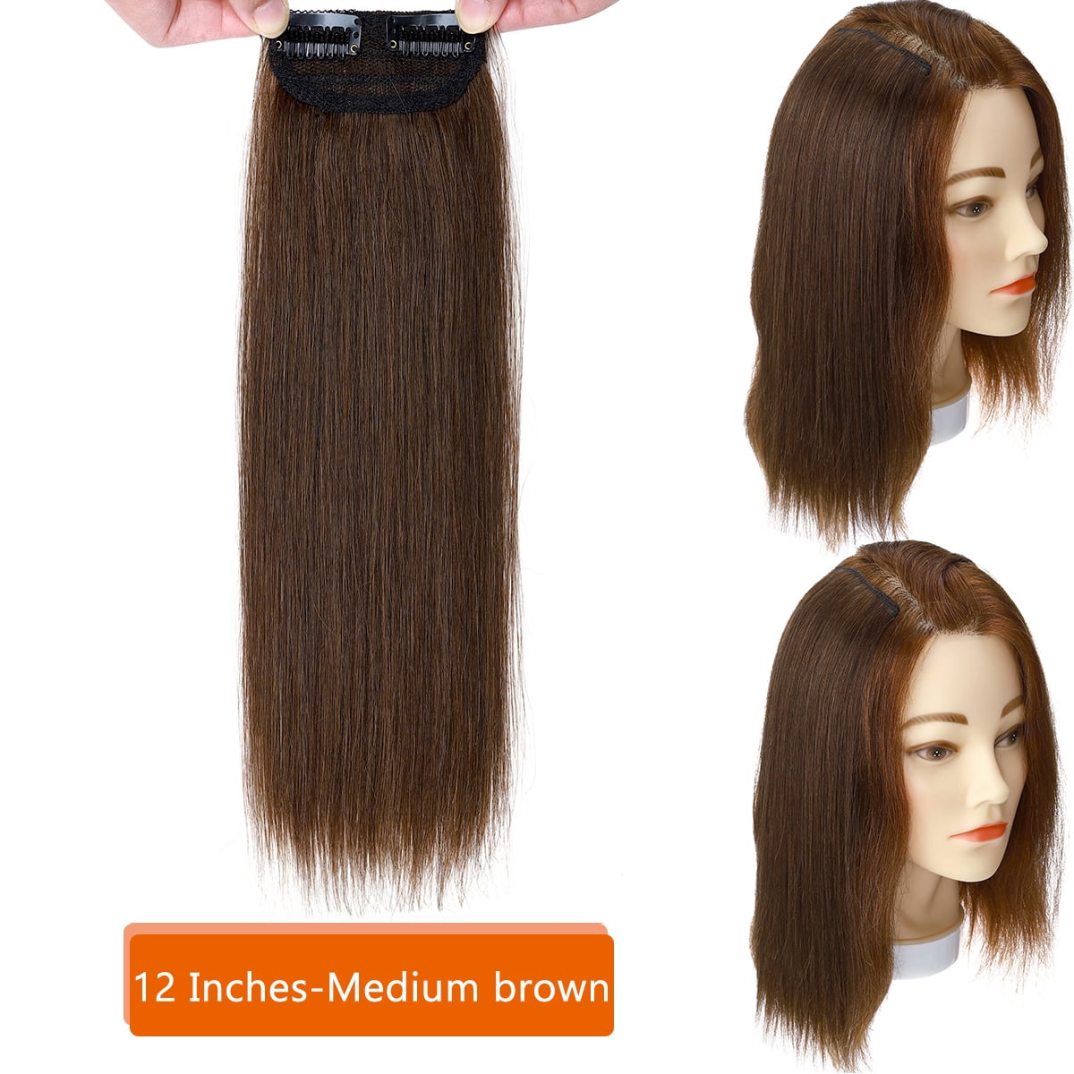 SEGO Thick Clip in Mini Human Hair Extensions for Women Adding Hair Volume Seamless Short Straight Clip in Human Hair Pad Hairpieces Topper for Thinning Hair
