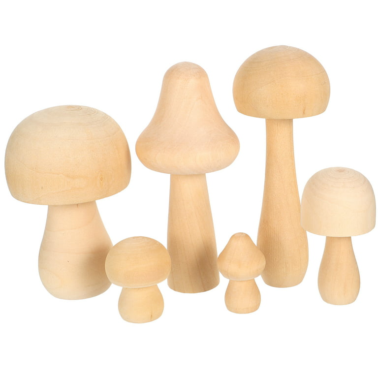 Wooden Mushrooms - Set of 6 Large Closed Cup and Flat