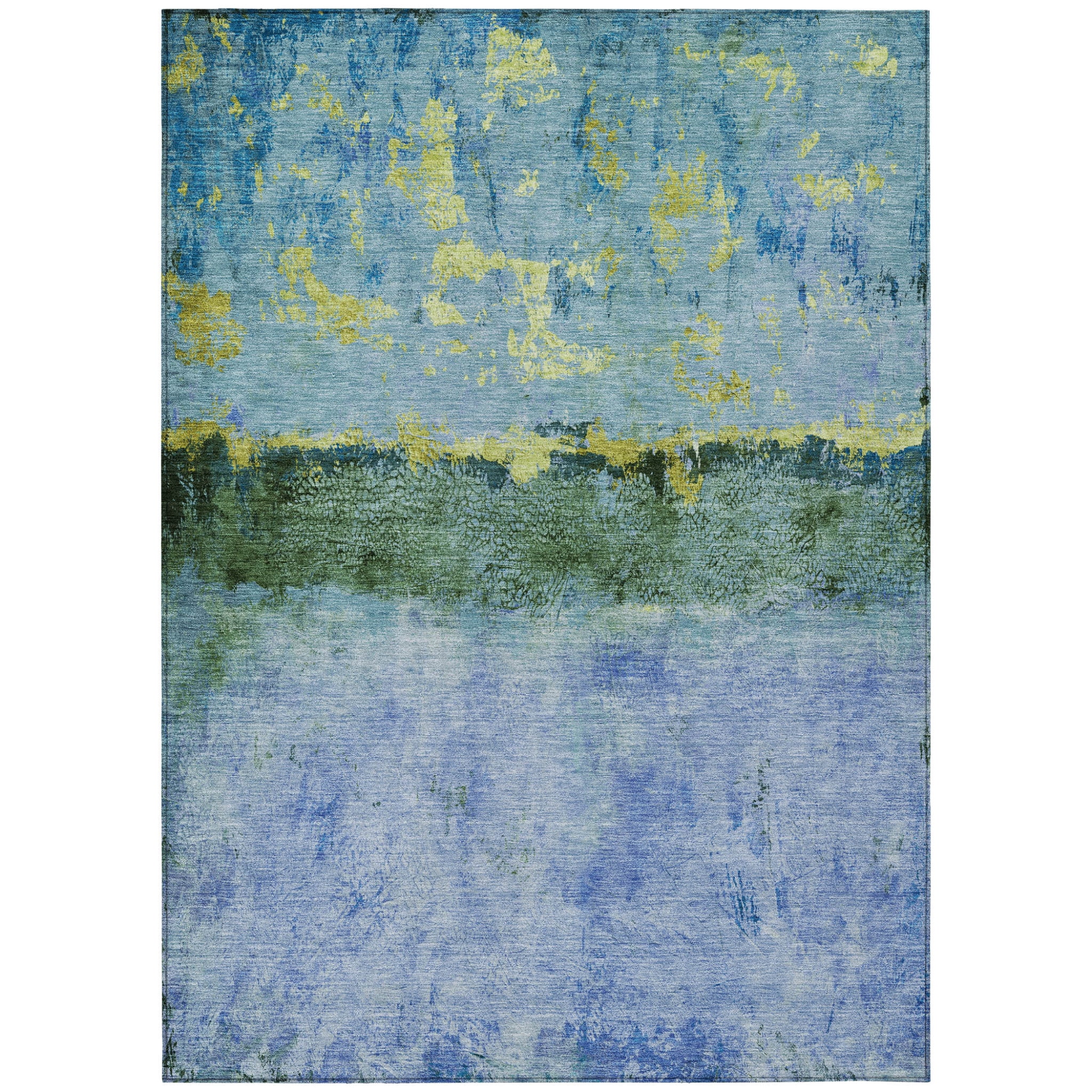 HomeRoots 618602 5 x 8 ft. Blue & Lime Green Abstract Washable Indoor & Outdoor Rectangle Area Rug