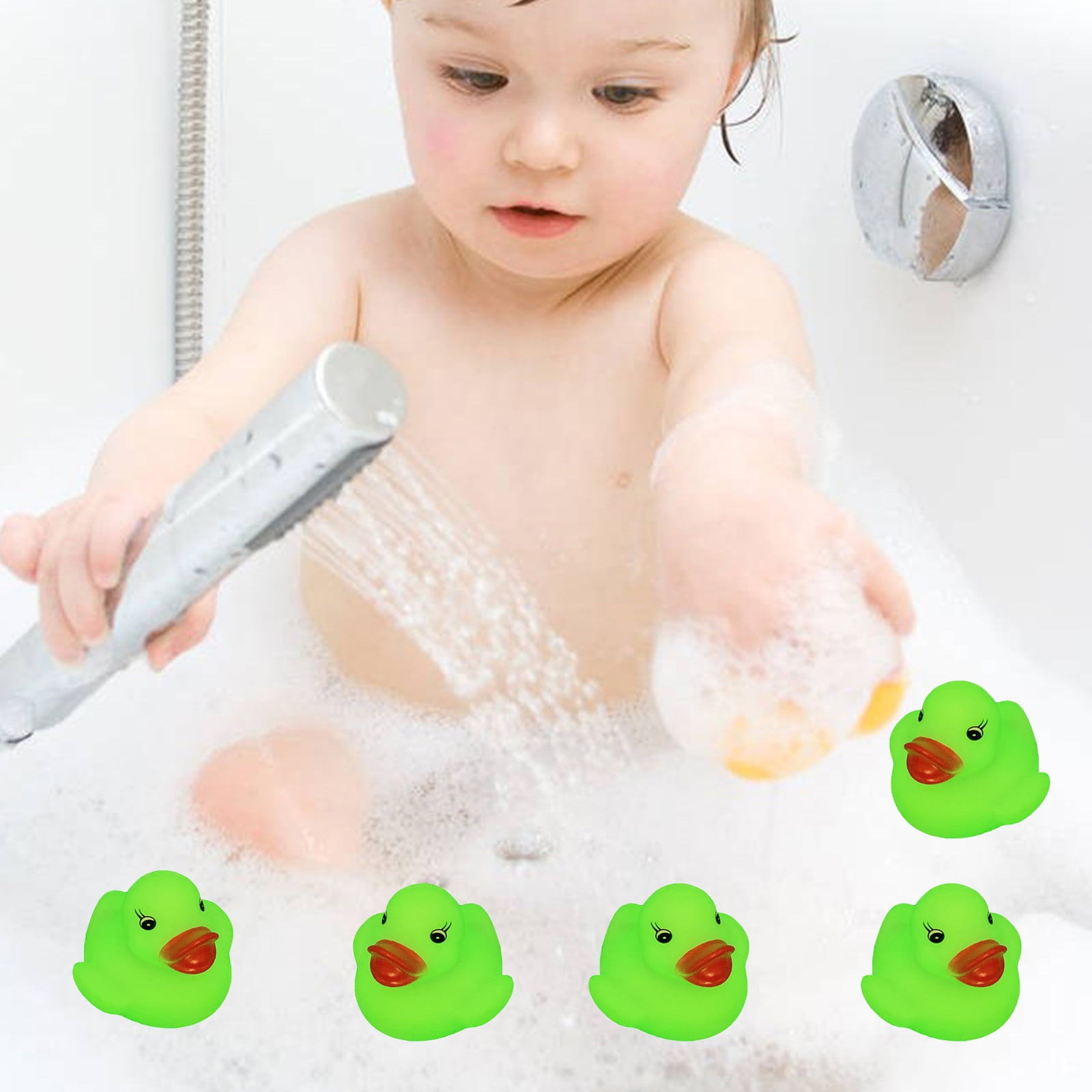 JA-RU Giant Glitter Rubber Ducks (4 Rubber Duckies Assorted) Baby Bath Toys  & Pool Beach Essentials. Stress Relief Sensory Play Fidget Toy. Bulk