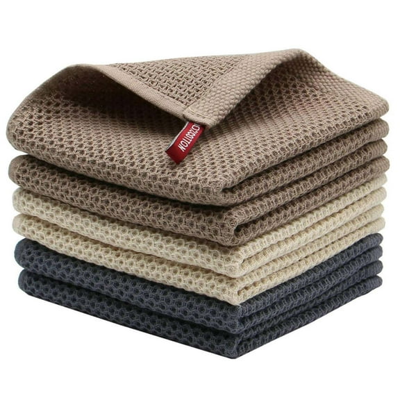Cotton Dish Cloths, Waffle Weave Kitchen Towels and Dishcloths Sets 12x12 Inch 6 Pack, Soft Absorbent Hand Towel Washcloths for Cleaning, Drying Dishes, Countertops, Multi Color