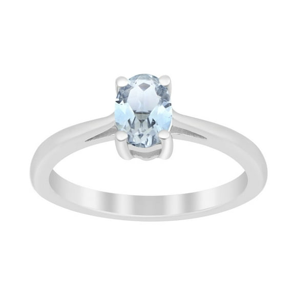 Mooneye 7x5mm Oval Shape Aquamarine Gemstone 925 Sterling Silver Solitaire Women Wedding Ring
