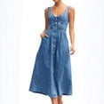 thumbnail image 2 of New women's blue ripped denim overalls, single-breasted midi dress, 2 of 5