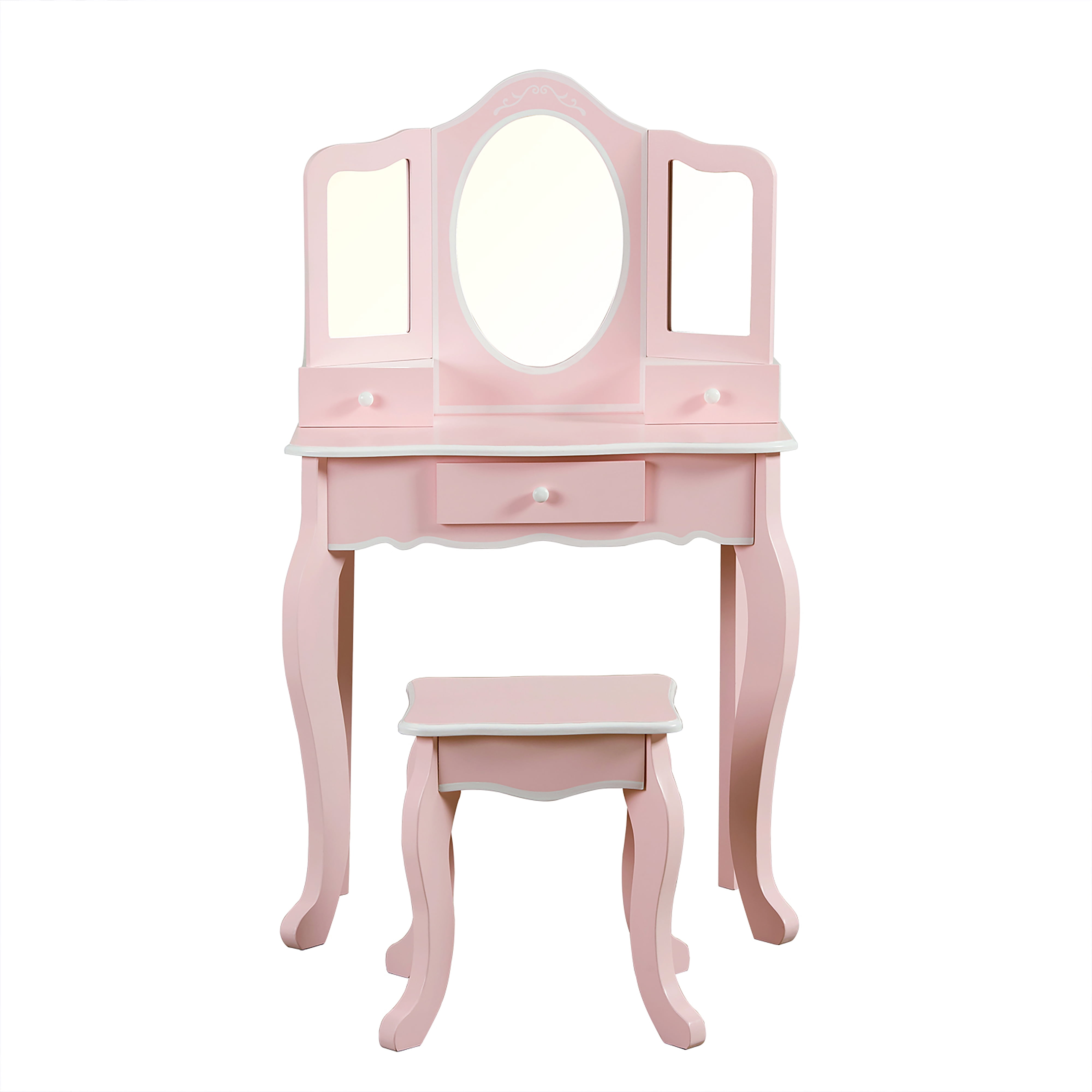 Teamson Kids Vanity Table & Stool Set with Acrylic Tri-Fold Mirror, Pink