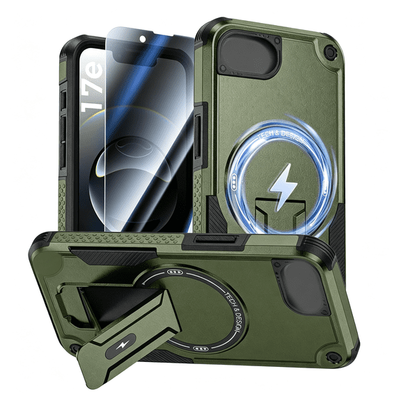 HBMYN for iPhone 17e/16e Case with Privacy Tempered Glass Screen Protector|Camera Lens Protector,Compatible for MagSafe,Invisible Kickstand,Shockproof Phone Cover for Apple iPhone 17 e 16 e