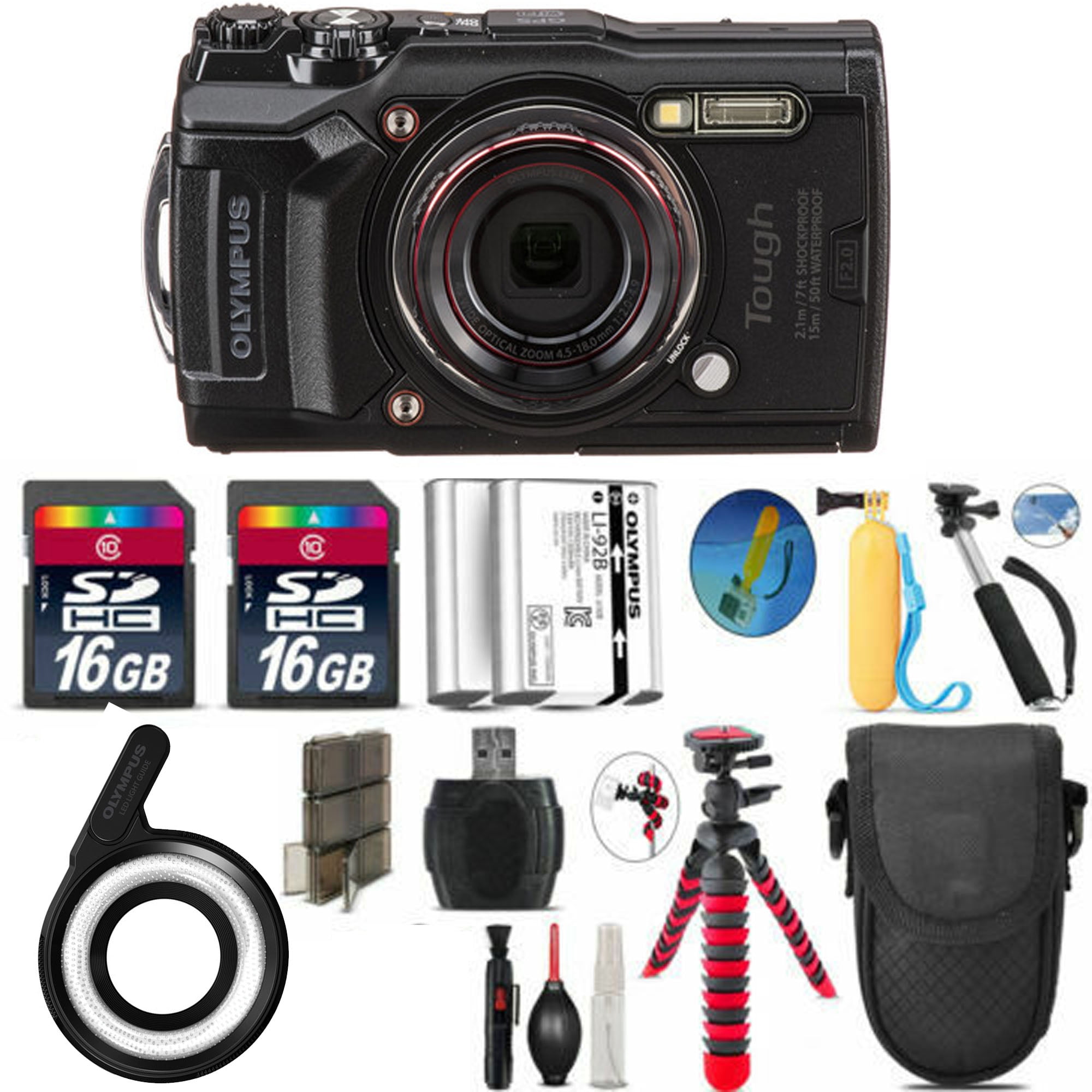 Olympus Tough TG6 Digital Camera (BLACK) with Extra Battery LED & More 32GB Kit Bundle