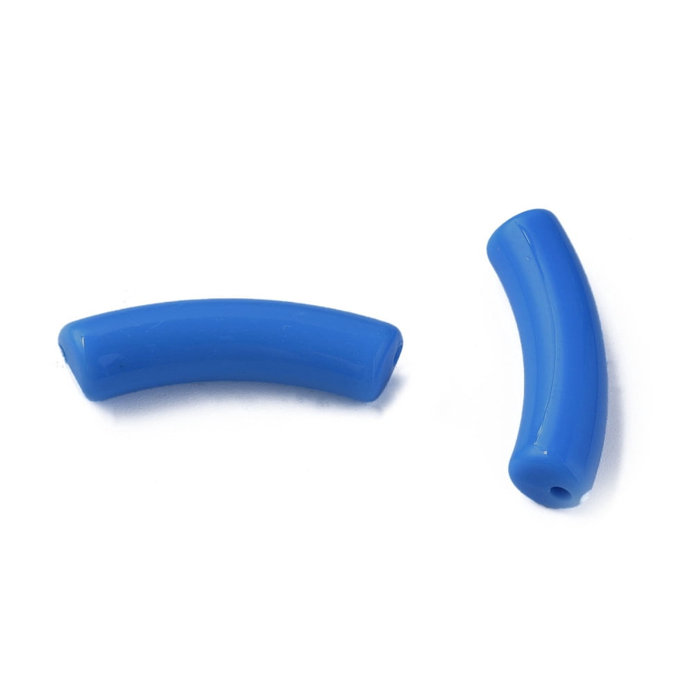 Opaque Acrylic Beads Curved Tube Dodger Blue 32x10x8mm Hole: 1.8mm