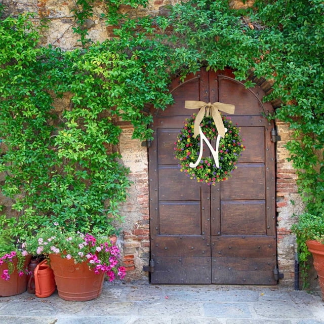 1PC Unique Last Name Year Round Front Door Wreath With Bow Welcome Mini for Cabinets Small Grapevine Wreath Christmas for Outdoors Lit Wreath Lighted Wreaths for Outdoors Battery Operated