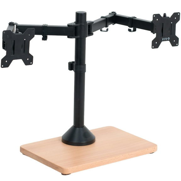 VIVO Dual Monitor Adjustable Mount w/ Wood Base, Fits Computer Screens up to 32"