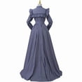 thumbnail image 5 of Women's Blue Striped Regency Style Vintage Ruffle Dress Colonial Pioneer Fashion Wear with Belt, 5 of 7