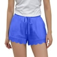 thumbnail image 2 of Girls Cotton Linen Shorts, Summer Cute Lace Patchwork Comfy Elastic High Waist Yoga Dance Shorts for Beach Vacation Casual Blue 5Y, 2 of 9