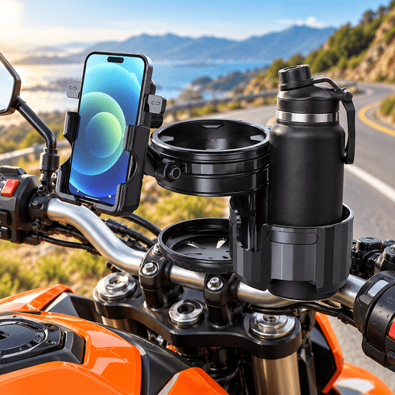 THDFTDT 2-in-1 Universal Cup Holder with Clamp, Black, for Motorcycle, Bike and ATV