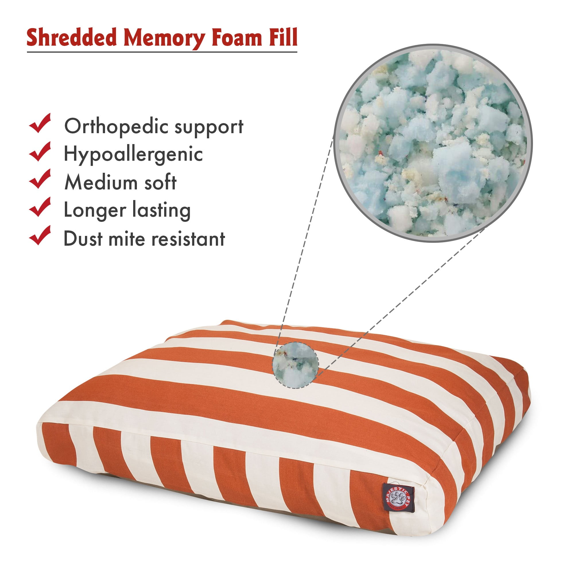 Majestic Pet | Vertical Stripe Shredded Memory Foam Rectangle Pet Bed For Dogs, Removable Cover, Burnt Orange, Large